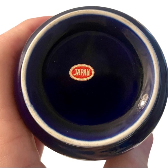 Vintage Japanese Cobalt Blue and Gold Peacock Ceramic Tea Sake Cups Set Of 4 - Picture 5 of 6